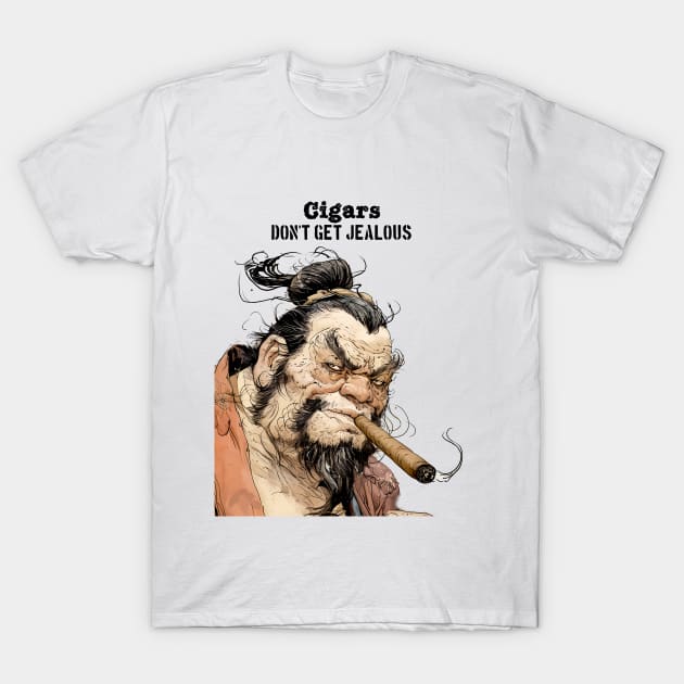 Puff Sumo: "Cigars Don't Get Jealous" on a light (Knocked Out) background T-Shirt by Puff Sumo